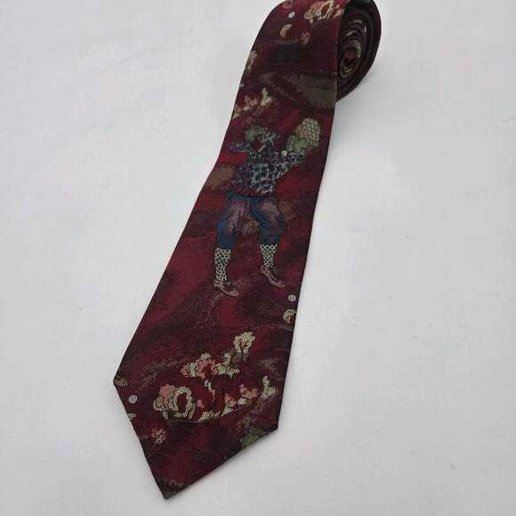Brase Company Bainbridge Island WA Tie Golfer Vintage Wide Silk Tie Red Gold USA - Picture 1 of 6